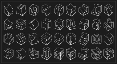 3D geometrik şekiller kübü tasarımları kümesi