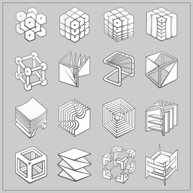 3D geometrik şekiller kübü tasarımları kümesi