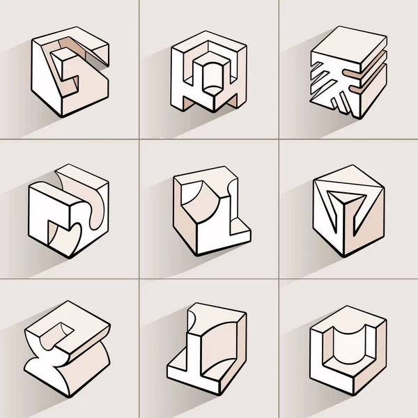 3D geometrik şekiller kübü tasarımları kümesi.