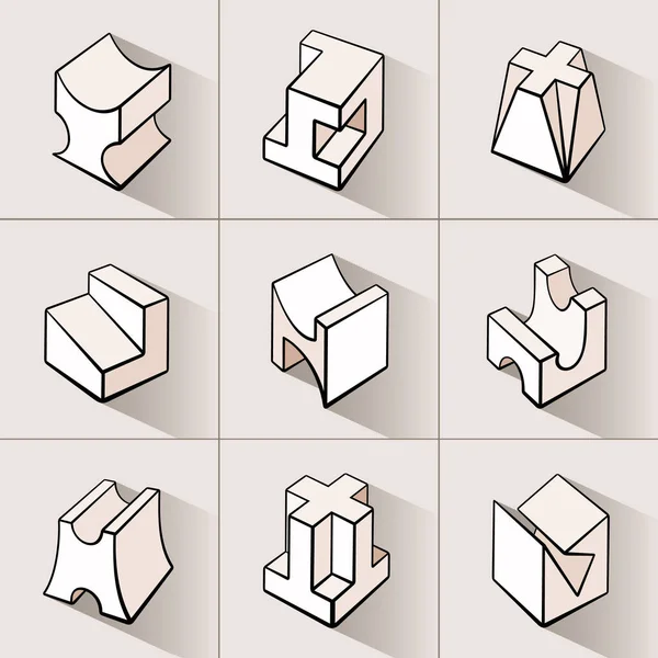 一组3D几何形状立方体设计. — 图库矢量图片