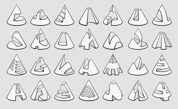 Conjunto de formas geométricas 3D desenhos de cone — Vetor de Stock