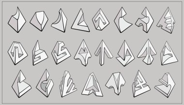 3B geometrik şekiller piramit tasarımları kümesi