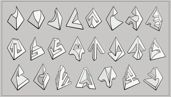 3 차원 기하학적 도형 피라미드 세트 — 스톡 벡터