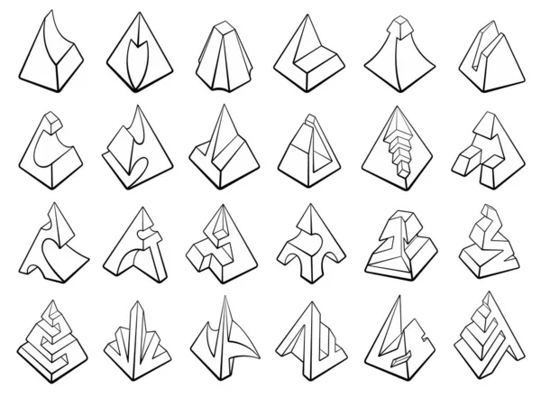 Állítsa be a 3D geometriai formák piramis tervek — Stock Vector