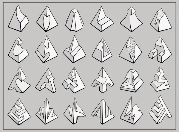 Conjunto de formas geométricas 3D diseños piramidales — Vector de stock