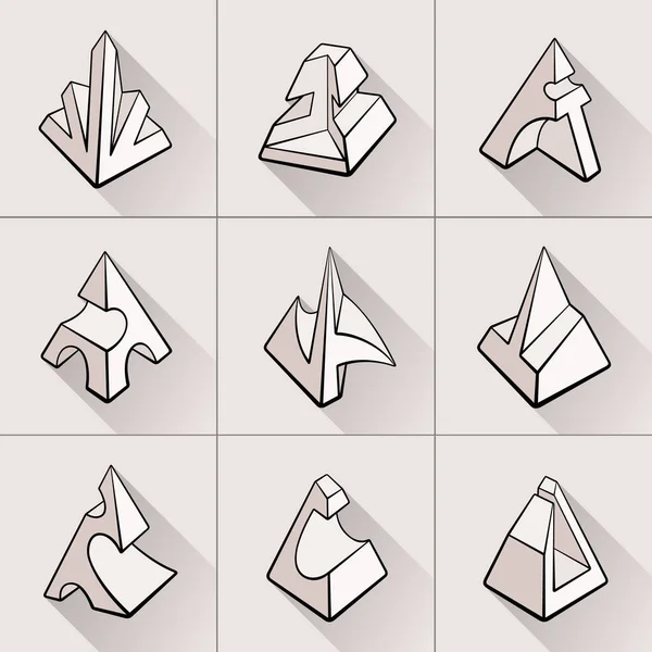 Set of 3D geometric shapes pyramid designs — Stock Vector