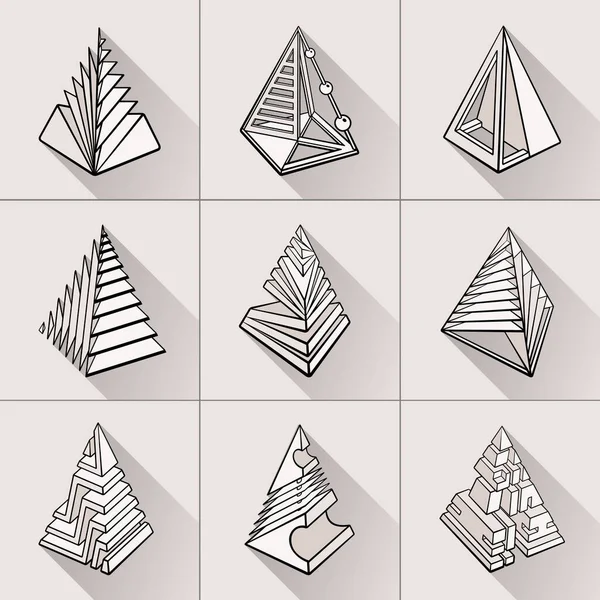 Zestaw kształtów geometrycznych 3D wzorów piramid — Wektor stockowy