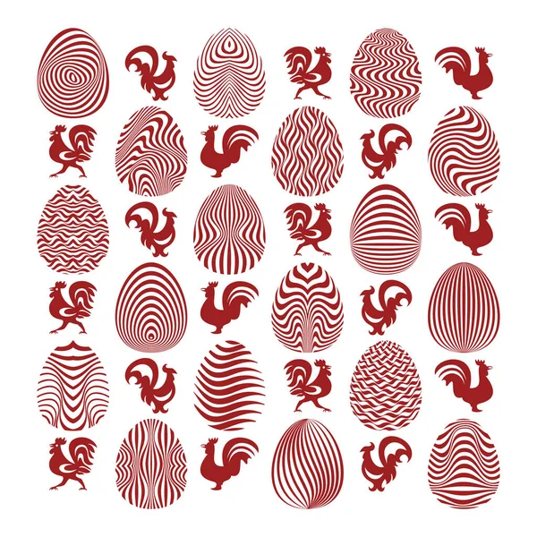 Пасхальная иллюстрация с яйцами и петухами — стоковый вектор
