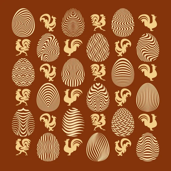 Ilustración de Pascua con huevos y gallos — Vector de stock