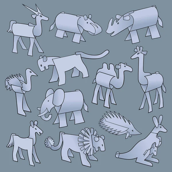 Set dieren van stukjes papier — Stockvector