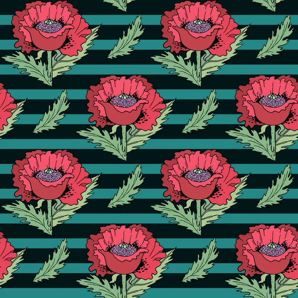 Poppies fleurs vecteur dessin à la main motif sans couture — Image vectorielle
