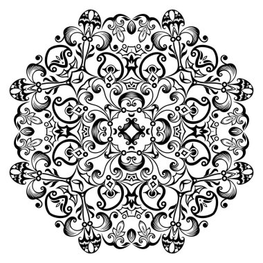 Vektör siyah çiçekli etnik süsleme