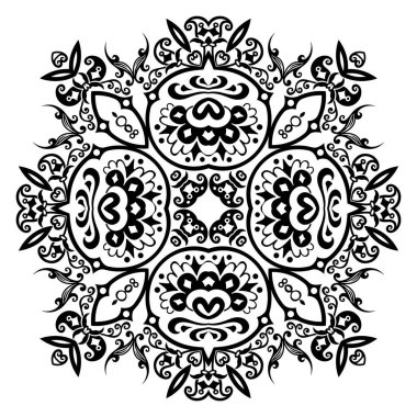 Vektör siyah çiçekli etnik süsleme
