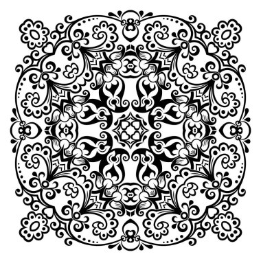 Vektör siyah çiçekli etnik süsleme