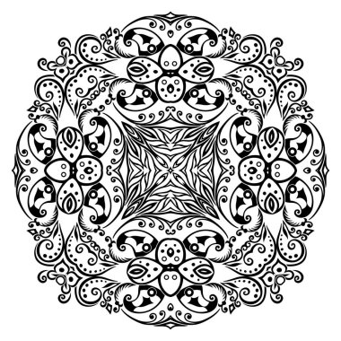 Vektör siyah çiçekli etnik süsleme