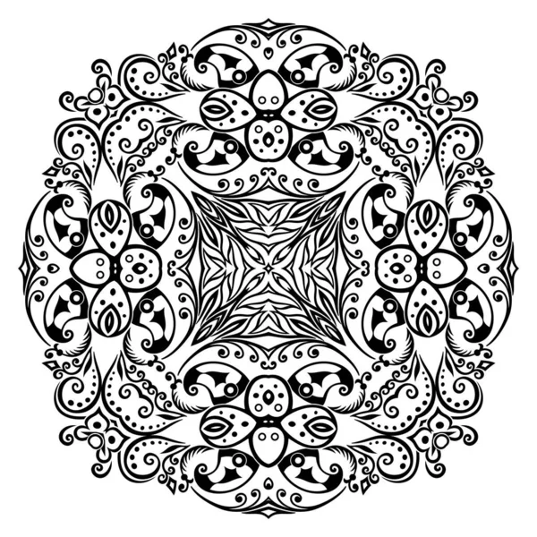 Векторная чёрная цветковая этническая декоративная иллюстрация — стоковый вектор