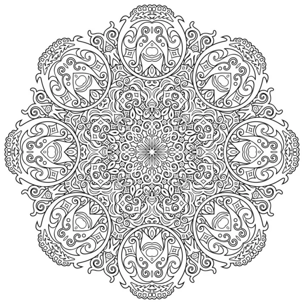 Vector floral ethnic hand drawn line art mandala — Stock Vector