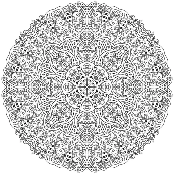 Vektor květinové etnické ručně kreslené čáry umění mandala — Stockový vektor