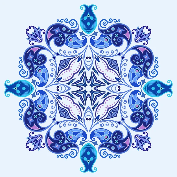 Vetor azul decorativo floral ilustração étnica — Vetor de Stock