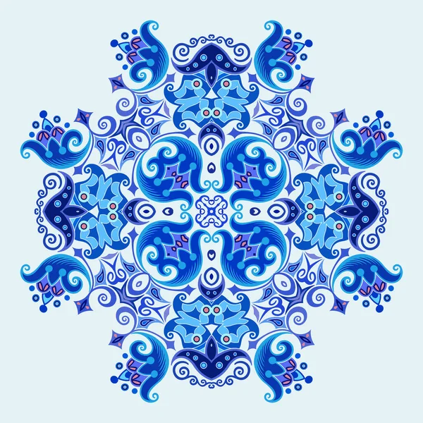 Vetor azul decorativo floral ilustração étnica — Vetor de Stock