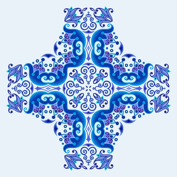 Vetor azul decorativo floral ilustração étnica — Vetor de Stock