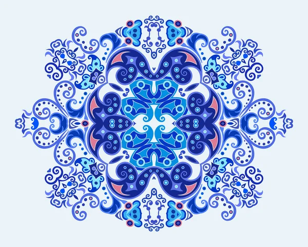 Vetor azul decorativo floral ilustração étnica — Vetor de Stock