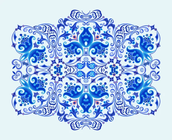 Vetor azul decorativo floral ilustração étnica — Vetor de Stock