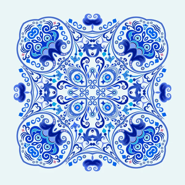 Vetor azul decorativo floral ilustração étnica — Vetor de Stock