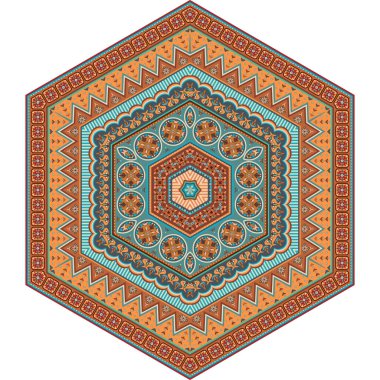 Vektör soyut etnik mandala altıyüzlü figürü