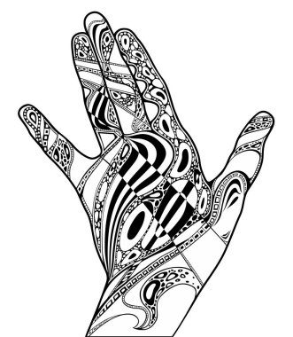 İçinde süs olan el konturu çizimi