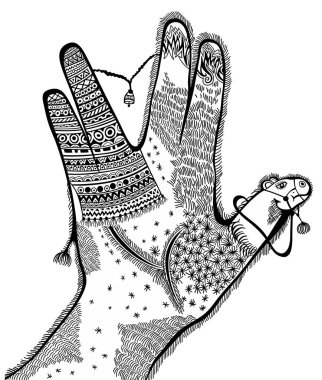 İçinde stilize edilmiş deve olan el çizimi