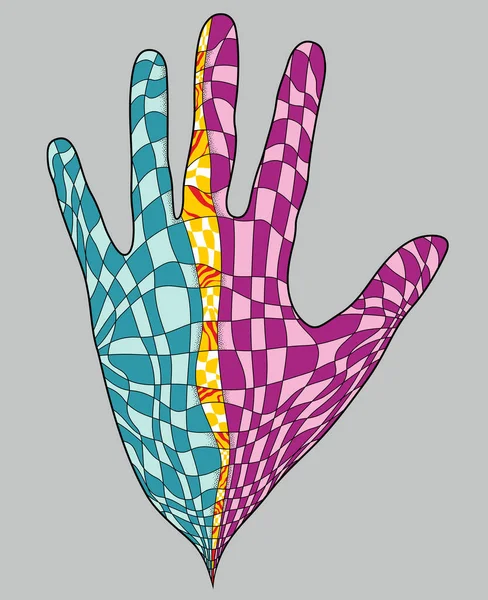 Illustration der Hand mit kariertem Muster im Inneren — Stockvektor