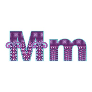 Süs desenli vektör soyut M harfi. Çizgi film işaretleri