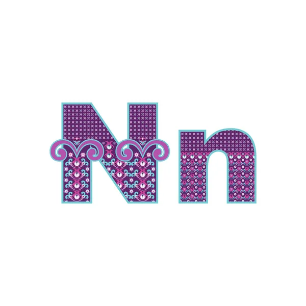 Vektorové abstraktní písmeno N s ornamentálním vzorem. Kreslené znaky — Stockový vektor