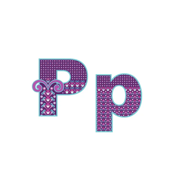 Vektorové abstraktní písmeno P s ornamentálním vzorem. Kreslené znaky — Stockový vektor