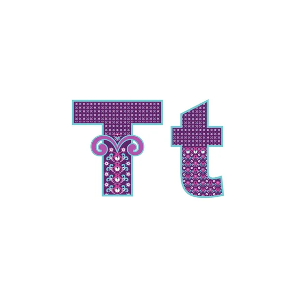 Letra abstracta vectorial T con patrón ornamental. Signos de dibujos animados — Vector de stock