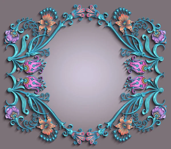 Floral bordure vectorielle dessinée à la main. — Image vectorielle