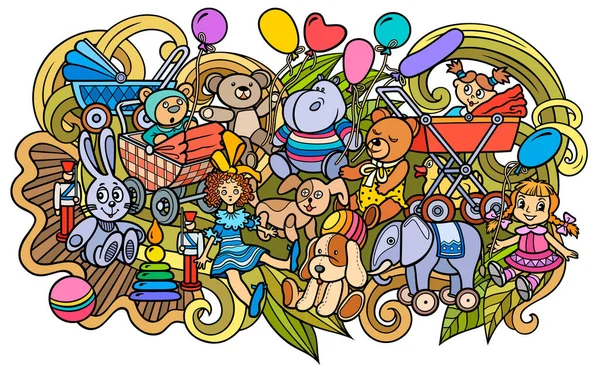 Dibujos animados lindo garabatos niños juguetes ilustración — Vector de stock