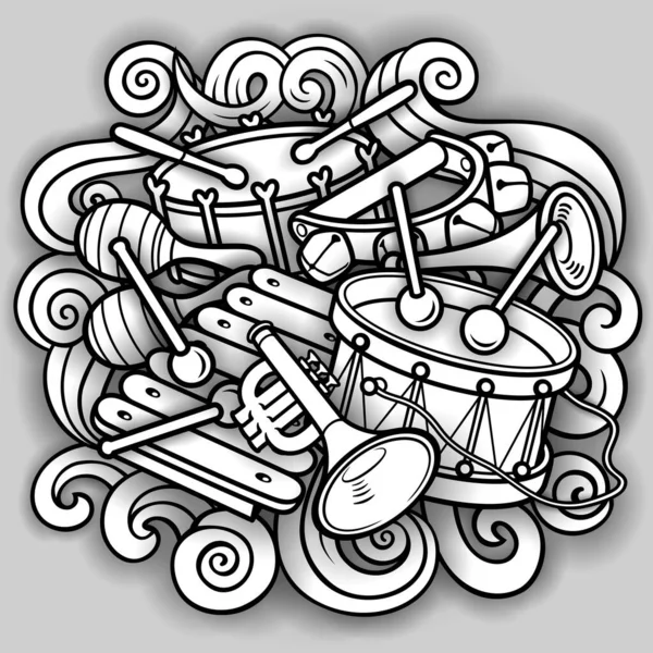 Desenhos animados crianças bonito doodles instrumentos musicais — Vetor de Stock