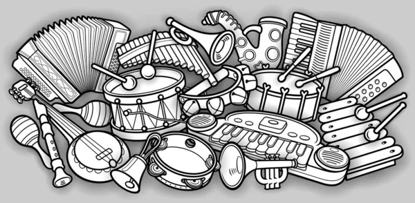 Cartoon děti roztomilé čmáranice hudební nástroje — Stockový vektor