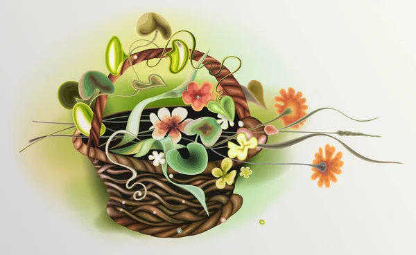 Bir sepet çiçek illüstrasyonu. Moda kart tasarımı — Stok Vektör