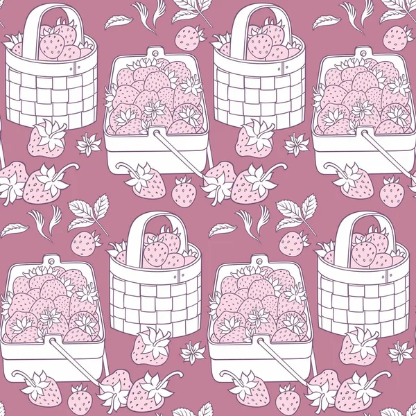 Strawberries in baskets cartoon seamless pattern