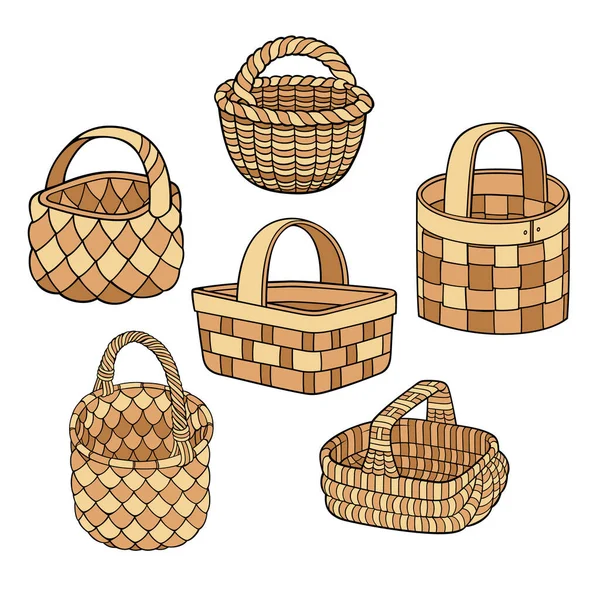 Conjunto de cestas abstratas desenhadas à mão . — Vetor de Stock