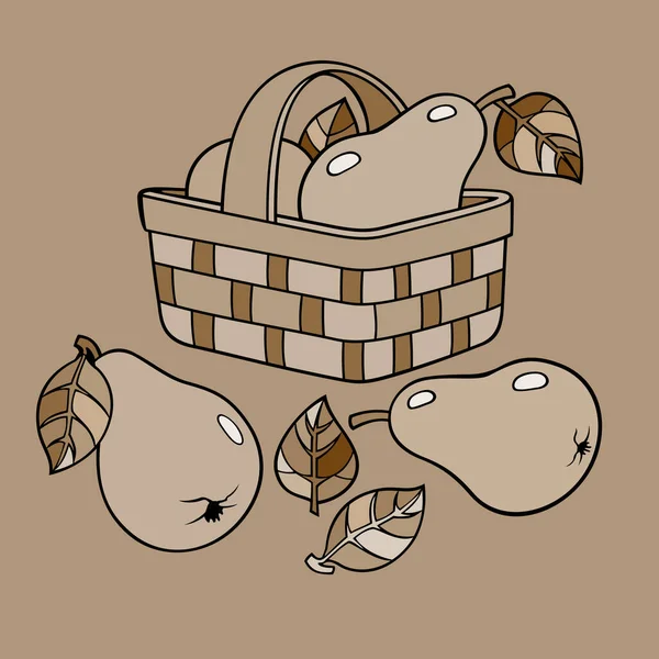 Pears in basket. Cartoon vector illustration — Stock Vector
