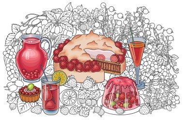 Şekerler, böğürtlenler, meyveler, içecekler