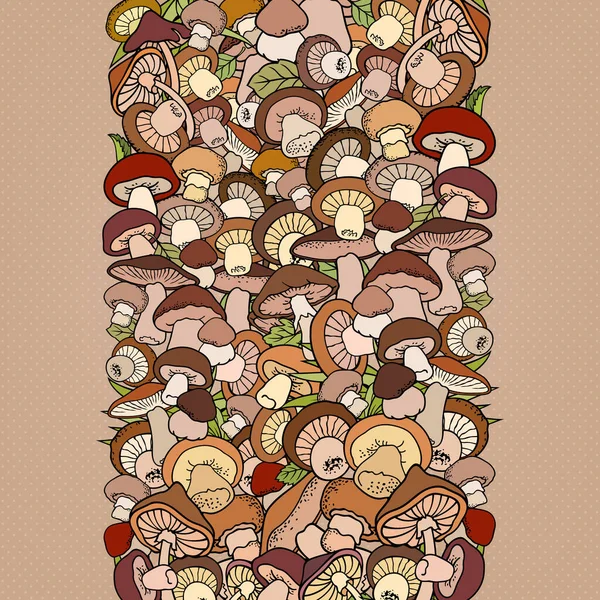 Mushrooms nature cartoon vector hand drawn border — Stock Vector