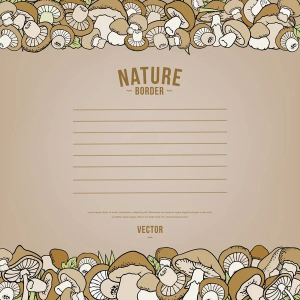 Mushrooms nature cartoon vector hand drawn border — Stock Vector