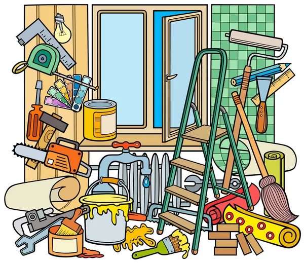 Rajzfilm firka kézzel rajzolt otthoni javítás illusztráció — Stock Vector