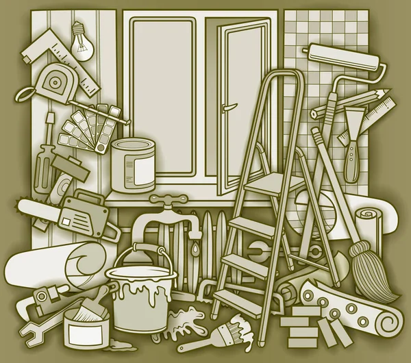 Desenhos animados doodle mão desenhada casa reparação ilustração —  Vetores de Stock