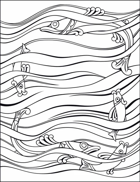Ryby v moři kreslené ručně kreslené ilustrace. — Stockový vektor